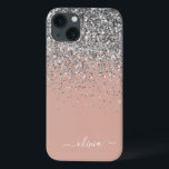 Case-Mate iPhone Case Monogramme de Parties scintillant en argent rose v<br><div class="desc">Rose Gold - Blush Pink and Silver Faux Étincelle et Parties scintillant à goutte brossé Monogramme en métal Nom et téléphone initial. Cela rend le cadeau parfait pour 16 ans,  mariage,  douche nuptiale,  anniversaire,  baby shower ou bachelorette pour quelqu'un qui aime le luxe glam et les styles chic.</div>