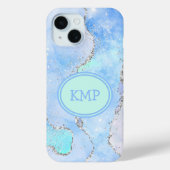 Coques Case-Mate iPhone Monogramme de Parties scintillant en marbre bleu v (Verso)