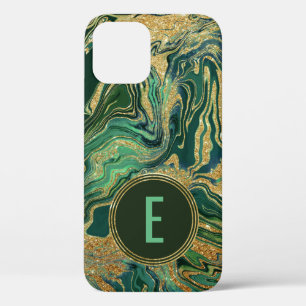 Case-Mate iPhone Case Monogramme de Parties scintillant en marbre vert o