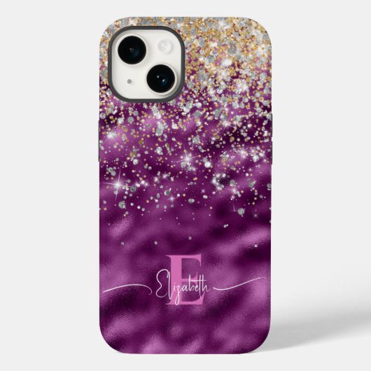 Coques Case-Mate iPhone Monogramme de Parties scintillant moderne Purple F (Verso)