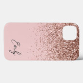 Coques Case-Mate iPhone Monogramme de Parties scintillant or rose rose ros (Verso (horizontal))