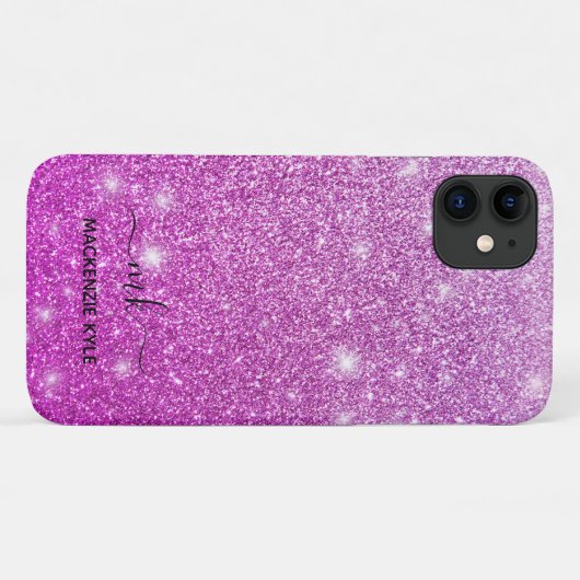 Coques Case-Mate iPhone Monogramme de Parties scintillant rose Fille migno (Dos (Horizontal))