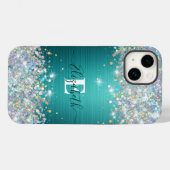 Coques Case-Mate iPhone Monogramme de Parties scintillant Turquoise modern (Verso (horizontal))