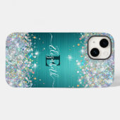 Coques Case-Mate iPhone Monogramme de Parties scintillant Turquoise modern (Verso (horizontal))