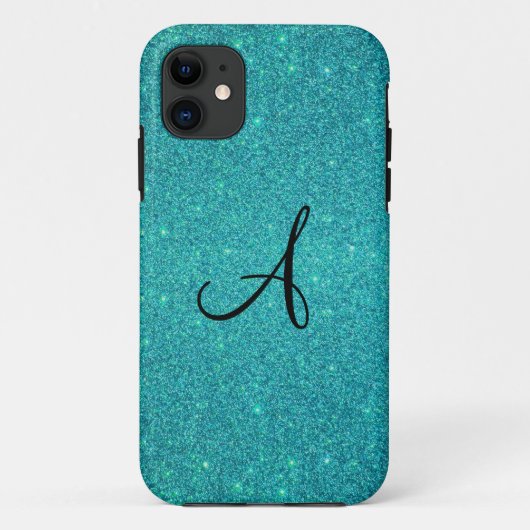 Coques Case-Mate iPhone Monogramme de parties scintillantes de turquoise (Dos)