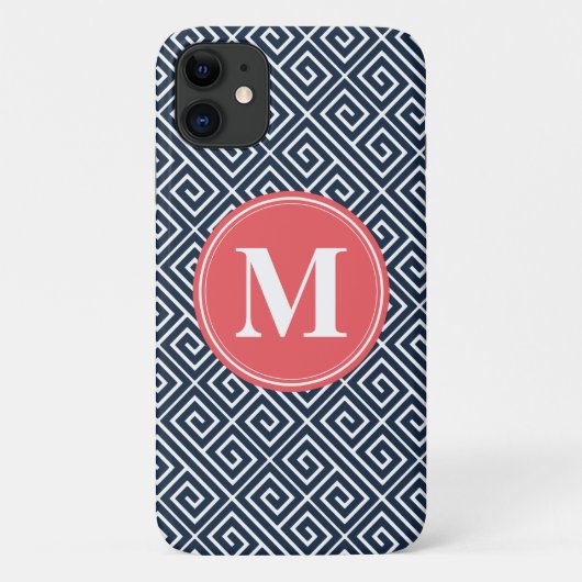 Coques Case-Mate iPhone Monogramme de pastèque Motif clé bleu de la marine (Dos)