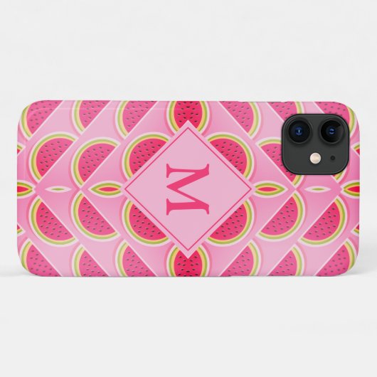 Coques Case-Mate iPhone Monogramme de pastèque rose (Dos (Horizontal))