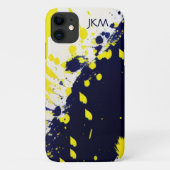 Coques Case-Mate iPhone Monogramme de peinture jaune bleu marine et maïs (Dos)