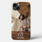 Coques Case-Mate iPhone Monogramme de photo personnalisée Bois Grain Brun (Verso)