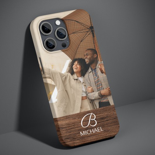 Coques Case-Mate iPhone Monogramme de photo personnalisée Bois Grain Brun