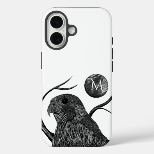 Coques Case-Mate iPhone Monogramme de Pleine lune de faucon (Verso)