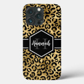 Coques Case-Mate iPhone Monogramme de points de léopard noir or (Verso)