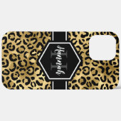 Coques Case-Mate iPhone Monogramme de points de léopard noir or (Retour (horizontal))