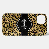 Coques Case-Mate iPhone Monogramme de points de léopard noir or (Verso (horizontal))