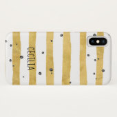 Coques Case-Mate iPhone Monogramme de points noirs et rayés d'or (Dos (Horizontal))