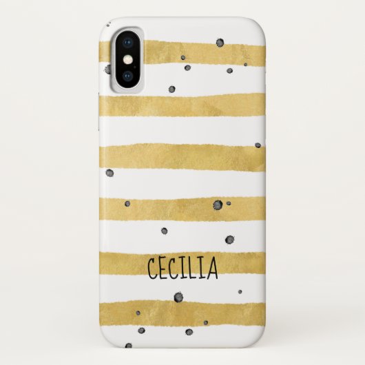Coques Case-Mate iPhone Monogramme de points noirs et rayés d'or (Dos)