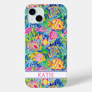 Coque iPhone 15 Mini Monogramme de poisson coloré