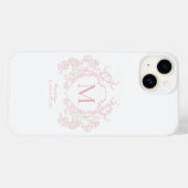 Coques Case-Mate iPhone Monogramme de poitrine florale rose pâle classique (Verso (horizontal))