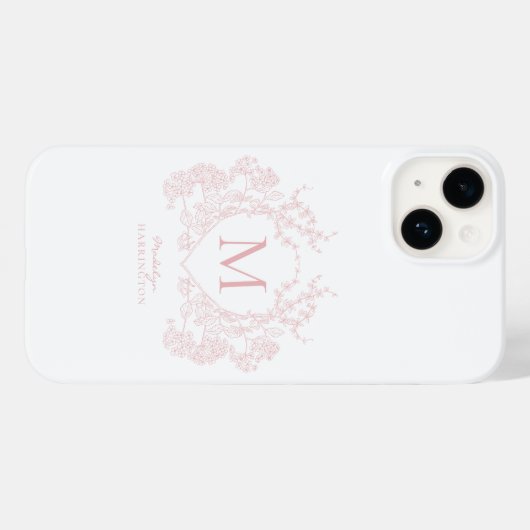 Coques Case-Mate iPhone Monogramme de poitrine florale rose pâle classique (Verso (horizontal))