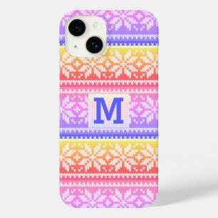 Coque Pour iPhone 14 Monogramme de pull-over Faux Knit multicolore