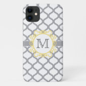 Coques Case-Mate iPhone Monogramme de quadrefoil gris et jaune (Dos)