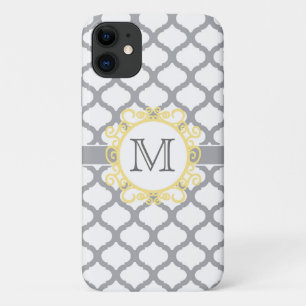 Case-Mate iPhone Case Monogramme de quadrefoil gris et jaune