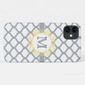 Coques Case-Mate iPhone Monogramme de quadrefoil gris et jaune (Dos (Horizontal))