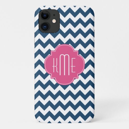 Coques Case-Mate iPhone Monogramme de Quatrefoil bleu blanc rose (Dos)