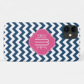 Coques Case-Mate iPhone Monogramme de Quatrefoil bleu blanc rose (Dos (Horizontal))