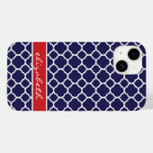 Coques Case-Mate iPhone Monogramme de Quatrefoil bleu et rouge (Verso (horizontal))