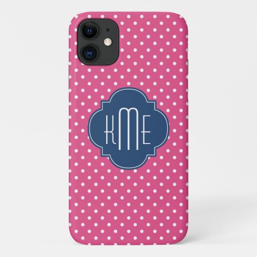 Coques Case-Mate iPhone Monogramme de Quatrefoil Pois rose (Dos)
