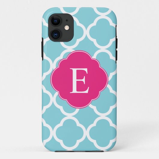 Coques Case-Mate iPhone Monogramme de Quatrefol bleu rose (Dos)