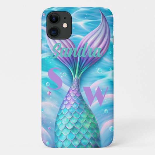 Coques Case-Mate iPhone monogramme de queue de sirène mauve (Dos)