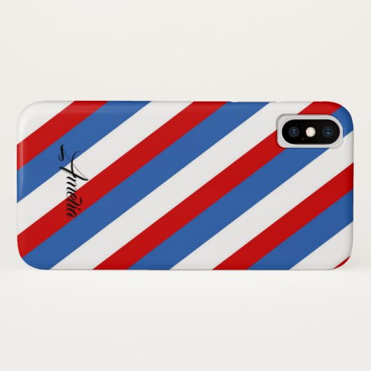 Coques Case-Mate iPhone Monogramme de rayures bleu et blanc (Dos (Horizontal))