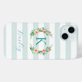 Coques Case-Mate iPhone Monogramme de rayures florales et de menthe Paradi (Verso (horizontal))