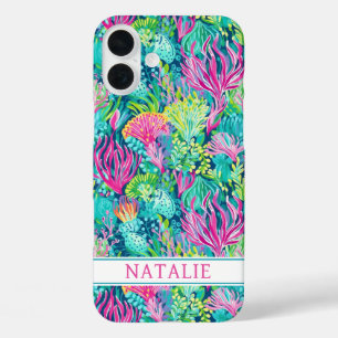 Coques iPhone 16 Plus Monogramme de récif corallien coloré