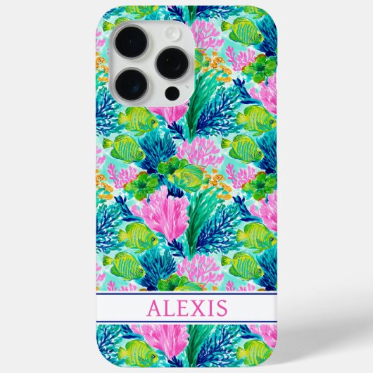Coques Case-Mate iPhone Monogramme de récif de corail à l'aquarelle (Verso)