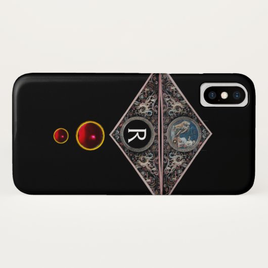 COQUES Case-Mate iPhone MONOGRAMME DE RENAISSANCE AVEC GEMMES ROUGES EN RU (Dos (Horizontal))