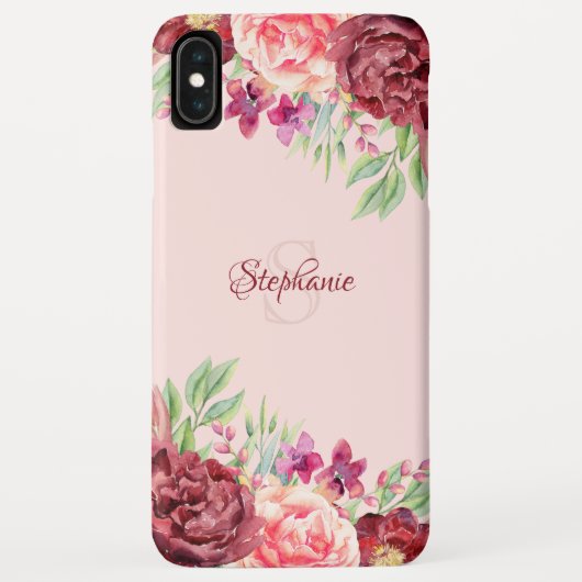 Coques Case-Mate iPhone Monogramme de Rose Floral Burgundy Peach Blush (Dos)