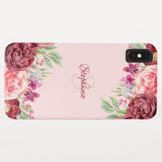 Coques Case-Mate iPhone Monogramme de Rose Floral Burgundy Peach Blush (Dos (Horizontal))