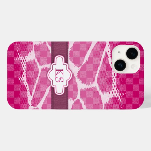 Coques Case-Mate iPhone monogramme de ruban rose chaud (Verso (horizontal))
