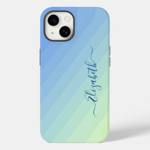 Coque Pour iPhone 14 Monogramme de script de dégradé jaune bleu