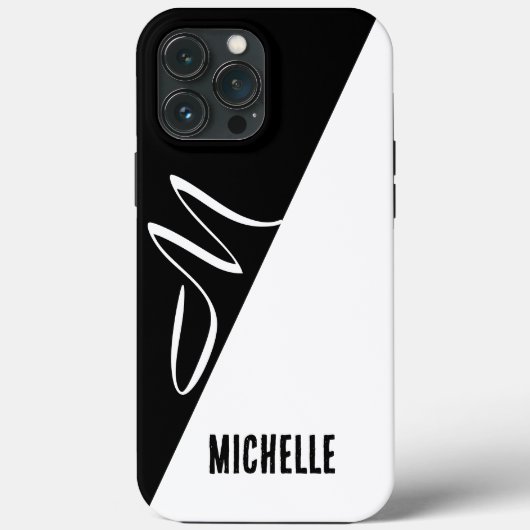 Coques Case-Mate iPhone Monogramme de script élégant monochrome scindé (Verso)