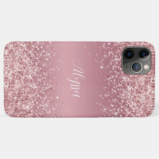 Coques Case-Mate iPhone Monogramme de script pailleté or rose (Dos (Horizontal))