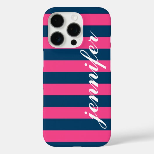 Coques Case-Mate iPhone Monogramme de script personnalisé Hot Pink et Navy (Verso)