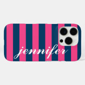 Coques Case-Mate iPhone Monogramme de script personnalisé Hot Pink et Navy (Verso (horizontal))