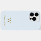 Coques Case-Mate iPhone Monogramme de style manuscrit Moderne Bleu Poussié (Verso (horizontal))