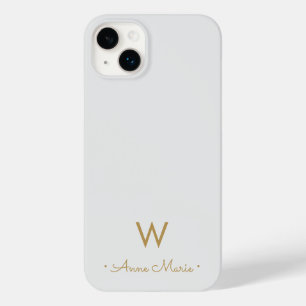 Coque Pour iPhone 14 Plus Monogramme de style moderne gris clair or