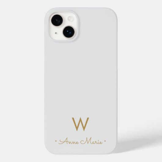 Coques Case-Mate iPhone Monogramme de style moderne gris clair or (Verso)