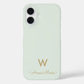 Coques Case-Mate iPhone Monogramme de style moderne vert sauge or (Verso)